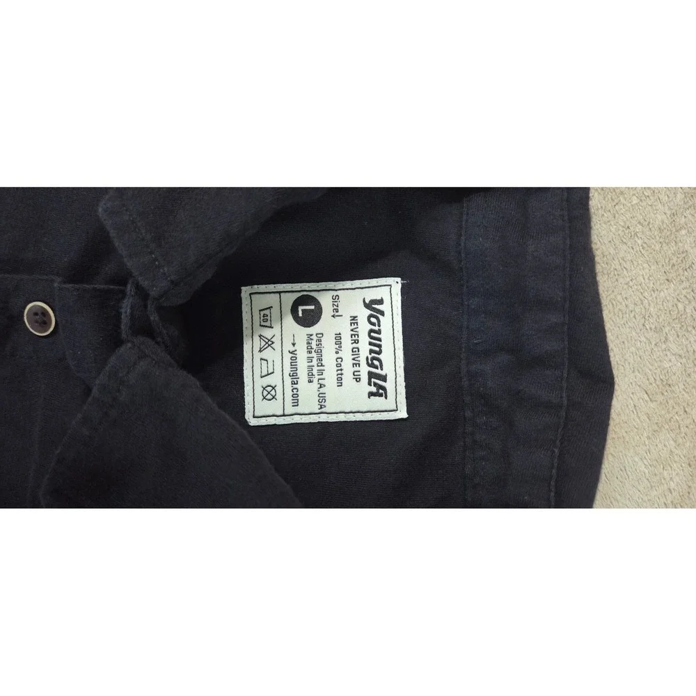 YoungLA Slim Fit Shirt Size Large Black  Button Up Cotton Short Sleeve Casual